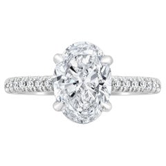 GIA Certified 2.01 Carat Oval Diamond and Platinum Engagement Ring