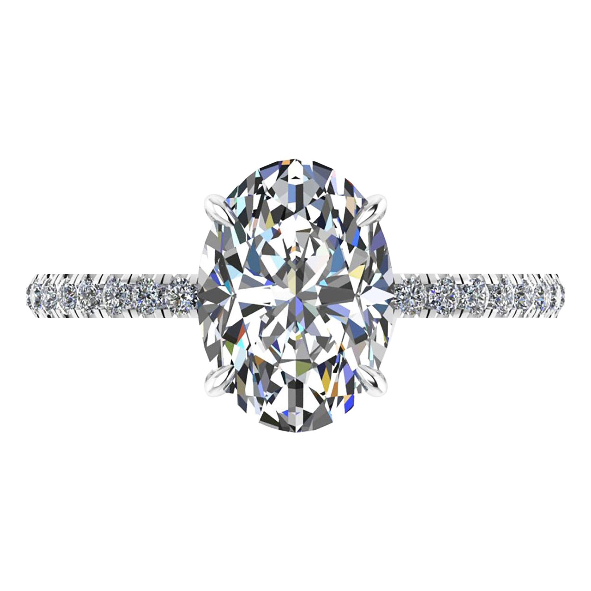 Bague de fiançailles en platine 950 avec pavé de diamants ovales de 2,01 carats, certifiée par le GIA.