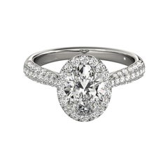 GIA Certified 2.01 Carat Oval Halo Multi-Row 18K White Gold Diamond Ring