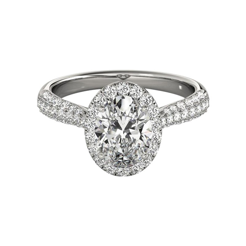 GIA Certified 2.01 Carat Oval Halo Multi-Row  Bague en diamant