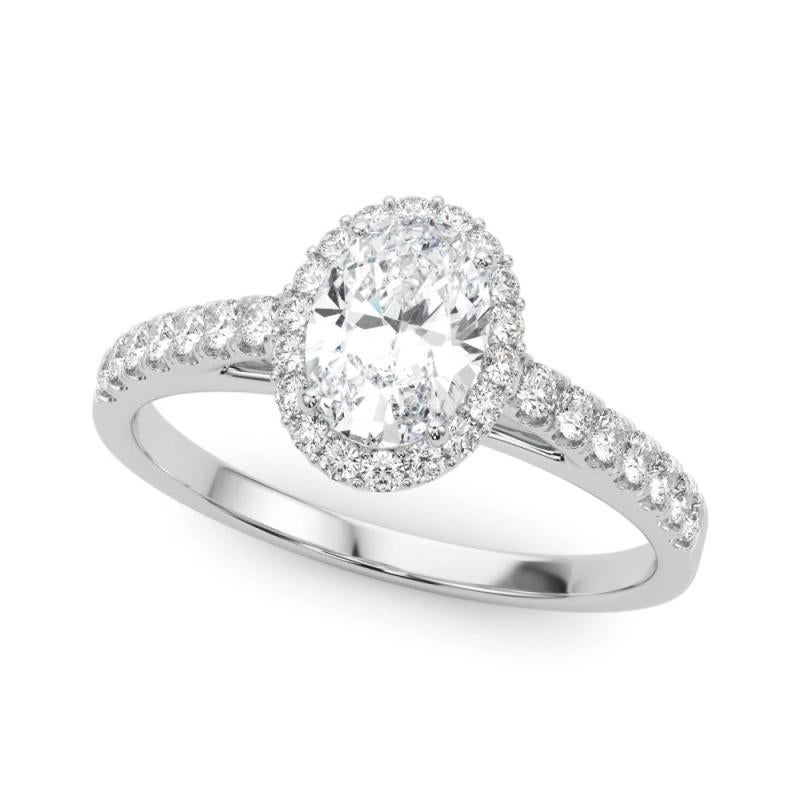 Oval Cut GIA Certified 2.01 Carat Oval Halo Pave 18K White Gold Diamond Ring For Sale