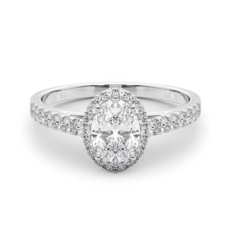 GIA zertifiziert 2,01 Karat Oval Halo Pave 18K Weißgold Diamantring