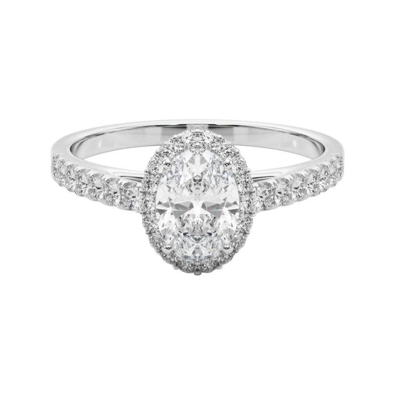Anello con diamante ovale a raggiera in oro bianco 18 carati certificato GIA da 2,01 carati