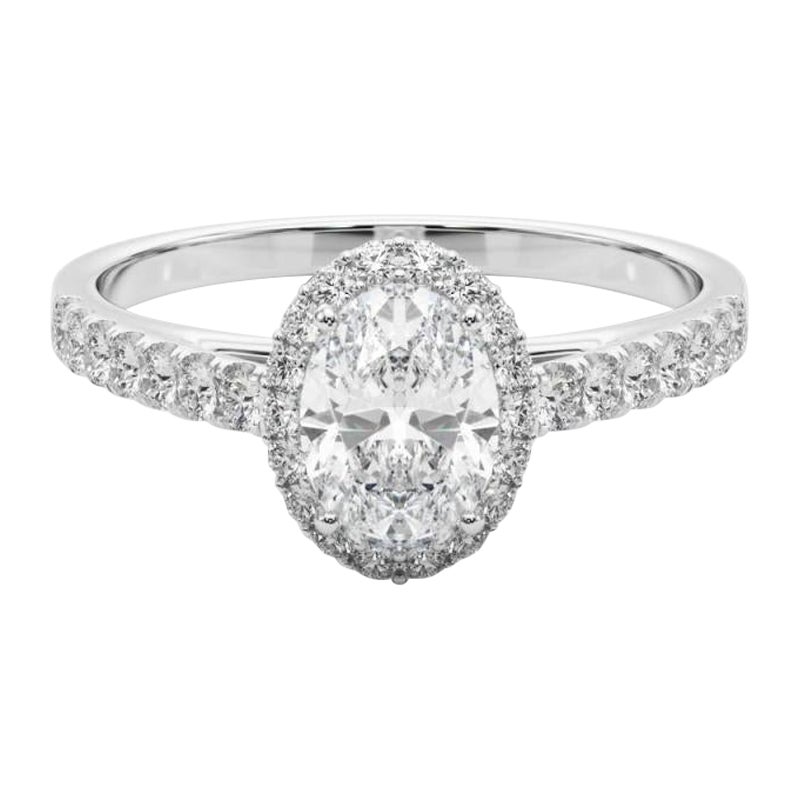 GIA Certified 2.01 Carat Oval Halo Pave  Diamond Ring