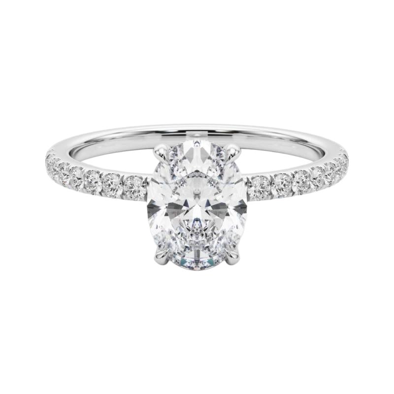 GIA Certificato 2.01 Carati Ovale Nascosto aureola Pave  Anello con diamante