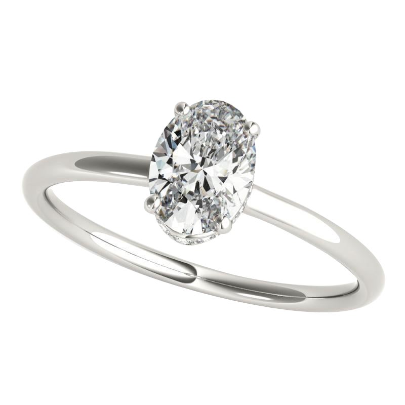 GIA Certificado 2.01 Quilate Oval Halo Oculto Banda Delgada Anillo de Diamantes