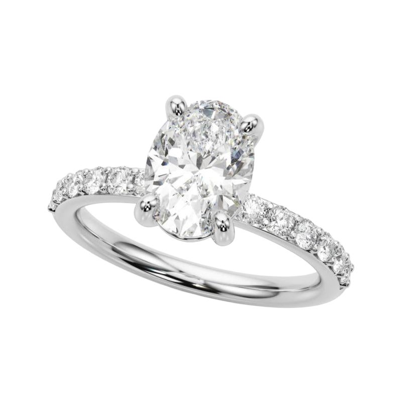 GIA Certified 2.01 Carat Oval Solitaire & Channel Prong Platinum Diamond Ring