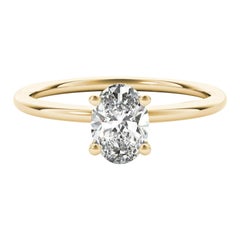 Anello con diamante ovale solitario a quattro punte in oro giallo 18 carati certificato GIA da 2,01 carati