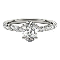 GIA Certified 2.01 Carat Oval Solitaire & Pave 18K White Gold Diamond Ring