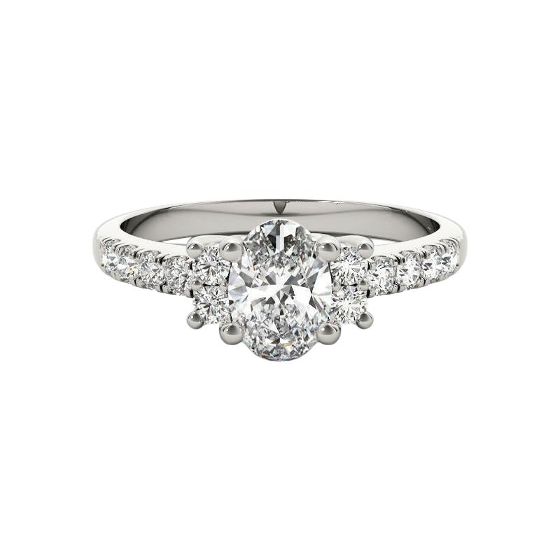 GIA Certificato 2.01 Carati Ovale a Tre Pietre Pave  Anello con diamante