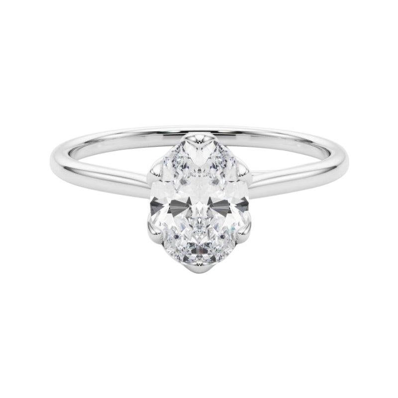 Bague diamant cathédrale Tulip solitaire ovale de 2.01 carat certifiée GIA en vente