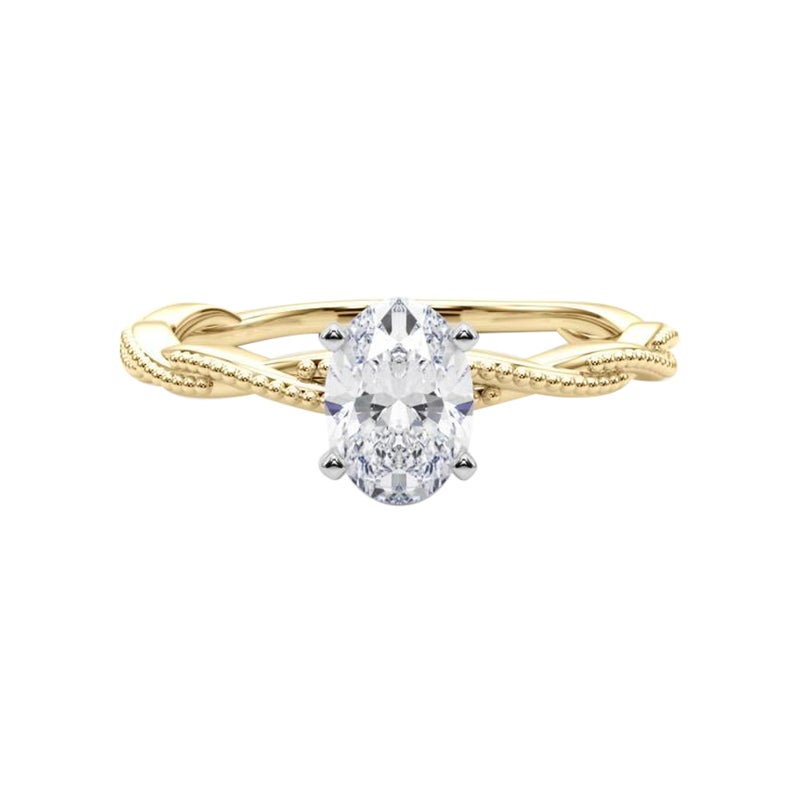 Bague à diamant certifiée GIA de 2.01 carat, ovale, à anneau tressé et torsadé