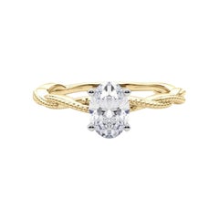 Bague à diamant certifiée GIA de 2.01 carat, ovale, à anneau tressé et torsadé