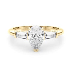 GIA Certified 2.01 Carat Pear & Baguette Three-Stone Diamond Ring (bague à trois pierres)