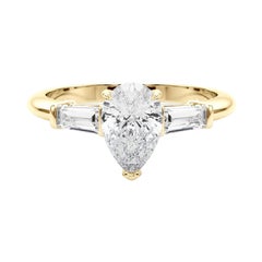 GIA Certified 2.01 Carat Pear & Baguette Three-Stone Diamond Ring