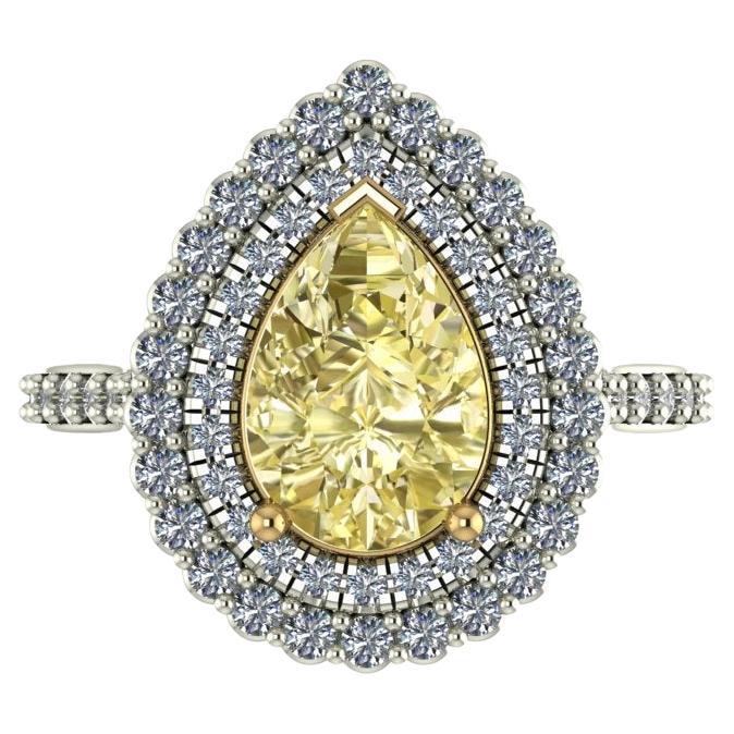 GIA Certified 2.01 Carat Pear Cut Fancy Light Yellow  Diamond 18k Gold Ring