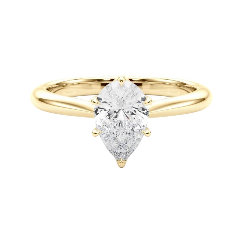 GIA Certified 2.01 Carat Pear Solitaire Cathedral 18K Yellow Gold Diamond Ring