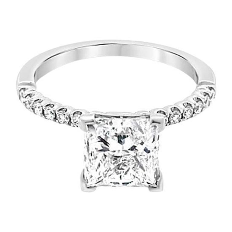 GIA-zertifizierter Verlobungsring mit 2,01 Karat Diamant im Prinzessinnenschliff, F SI1, Weißgold