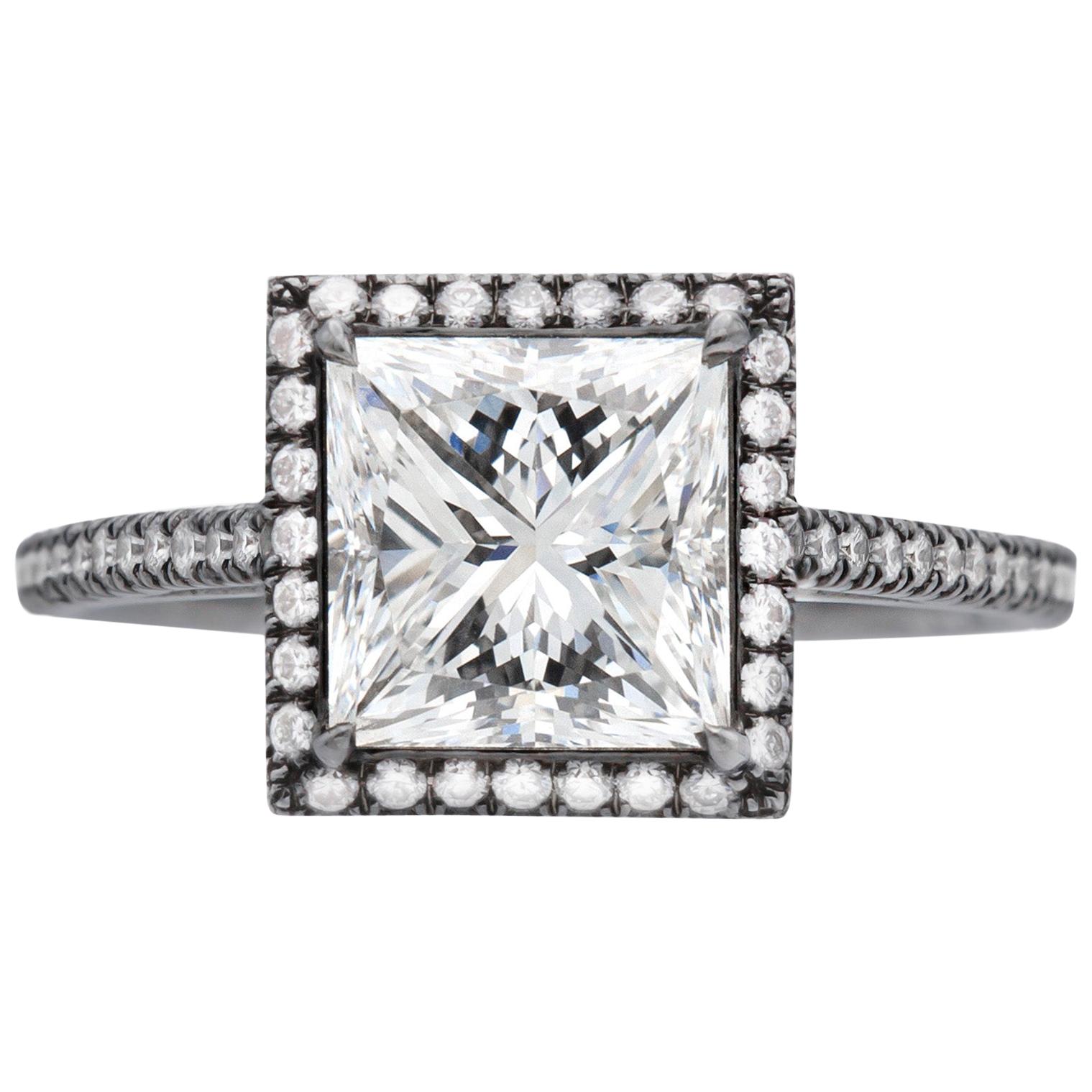 GIA Certified 2.01 Carat Princess Cut Diamond Ring For Sale