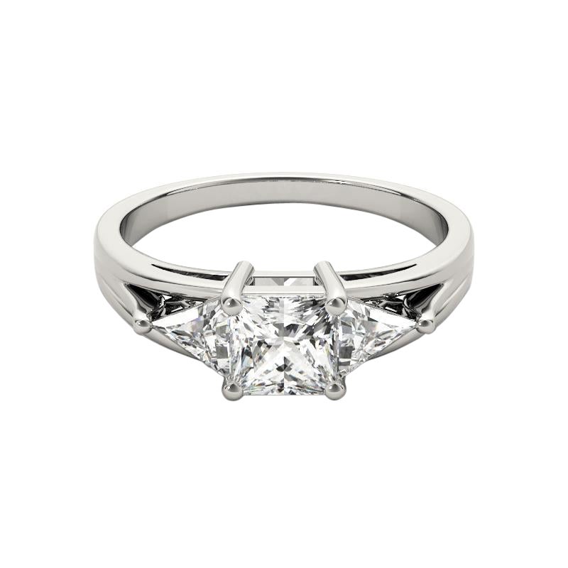 Anello con diamante principessa trilione Est-Ovest certificato GIA da 2.01 carati