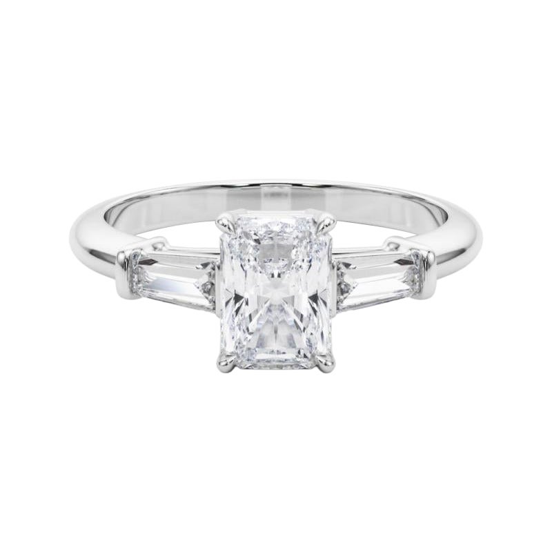 GIA Certified 2.01 Carat Radiant & Baguette Three-Stone Platinum Diamond Ring