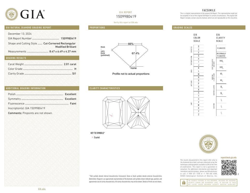 Anillo de diamantes de platino solitario con banda de diamantes radiante de 2,01 quilates certificado por GIA Contemporáneo en venta