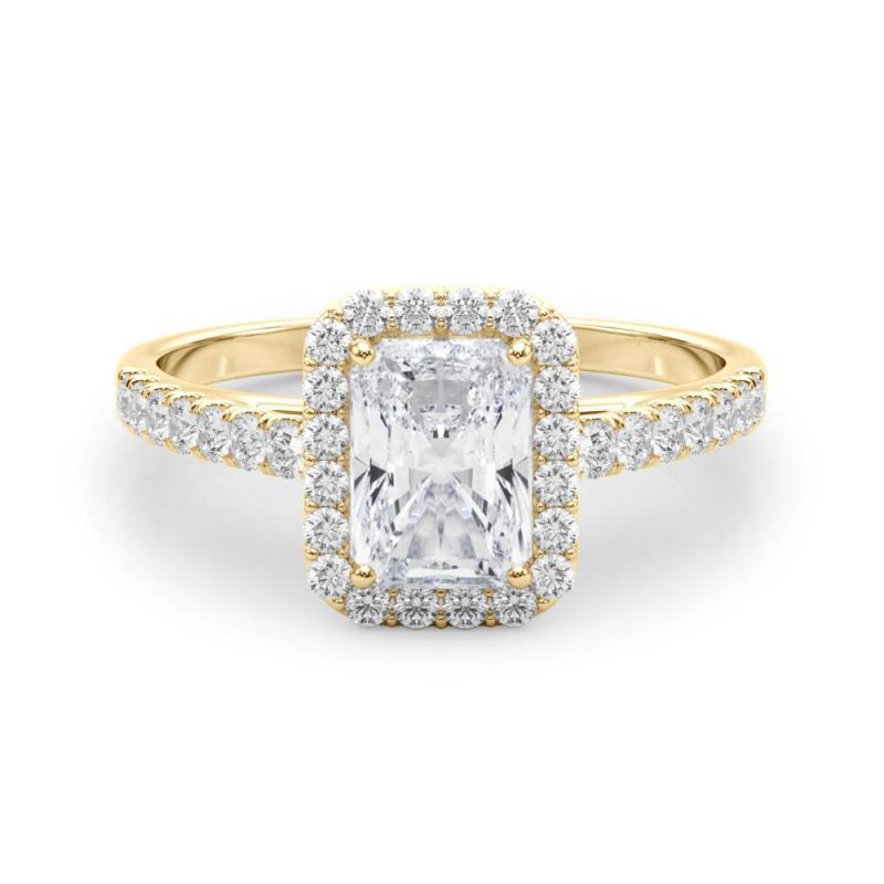 GIA Certified 2.01 Carat Radiant Halo Pave 18K Yellow Gold Diamond Ring