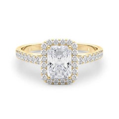 GIA Certified 2.01 Carat Radiant Halo Pave 18K Yellow Gold Diamond Ring