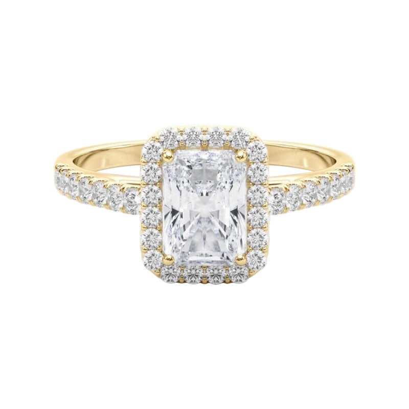 GIA zertifiziert 2,01 Karat Radiant Halo Pave 18K Gelbgold Diamantring im Angebot