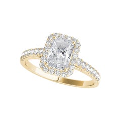 Bague en or jaune 18K certifiée GIA avec diamant radiant Halo Pave de 2,01 carats
