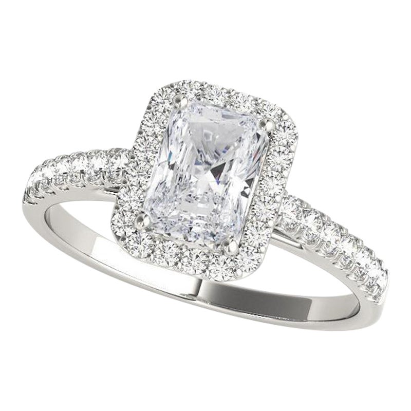 Certifié GIA 2.01 Carat Radiant Halo Pave  Bague en diamant