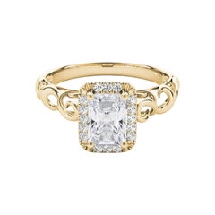 Bague à diamant cathédrale certifiée GIA de 2.01 carats à halo rayonnant