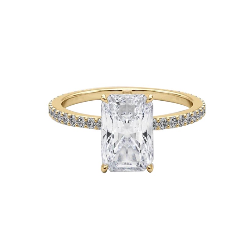 Anillo de diamantes con banda de pavé con halo oculto radiante de 2.01 quilates certificado por GIA