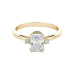Bague à trois pierres en or jaune 18 carats certifiée GIA de 2,01 carats de diamant radiant