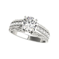 GIA-zertifizierter 2,01 Karat runder antiker Diamantring mit Gravur und Schnecke