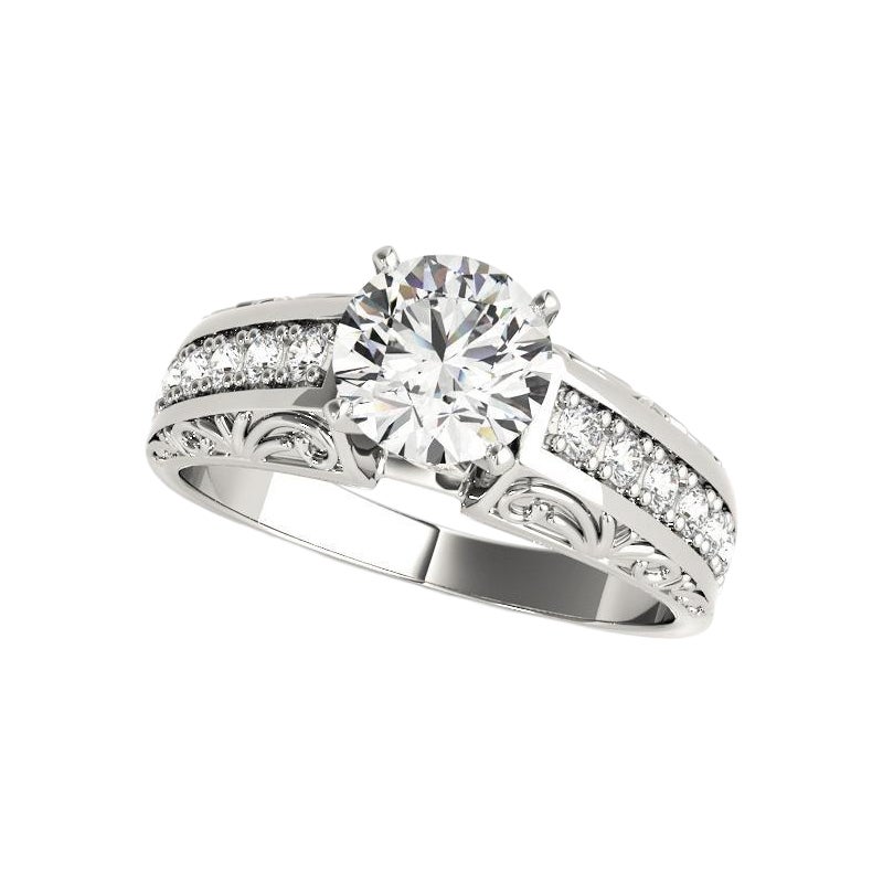 GIA Certified 2.01 Carat Round Antique Engraved Scroll Diamond Ring