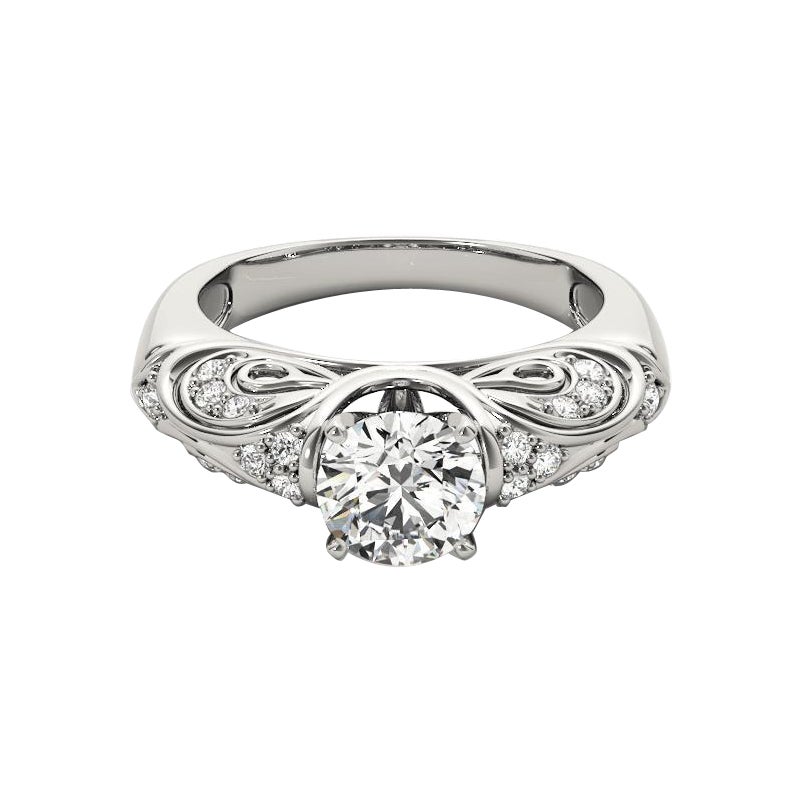 Bague à diamant en platine certifiée GIA de 2,01 carats, de forme ronde, à volutes antiques et à dôme