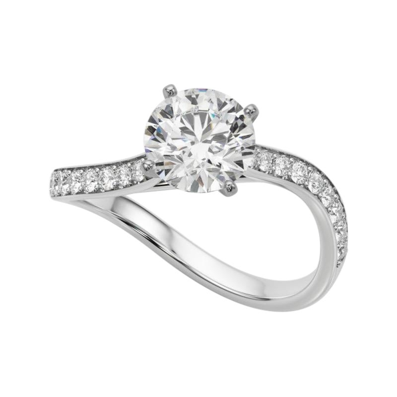 Bague en platine avec diamant certifié GIA de 2,01 carats en forme de vague d'océan ronde et incurvée