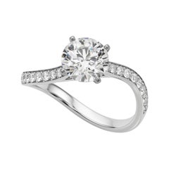 GIA Certified 2.01 Carat Round Curved Ocean Wave Pave Platinum Diamond Ring