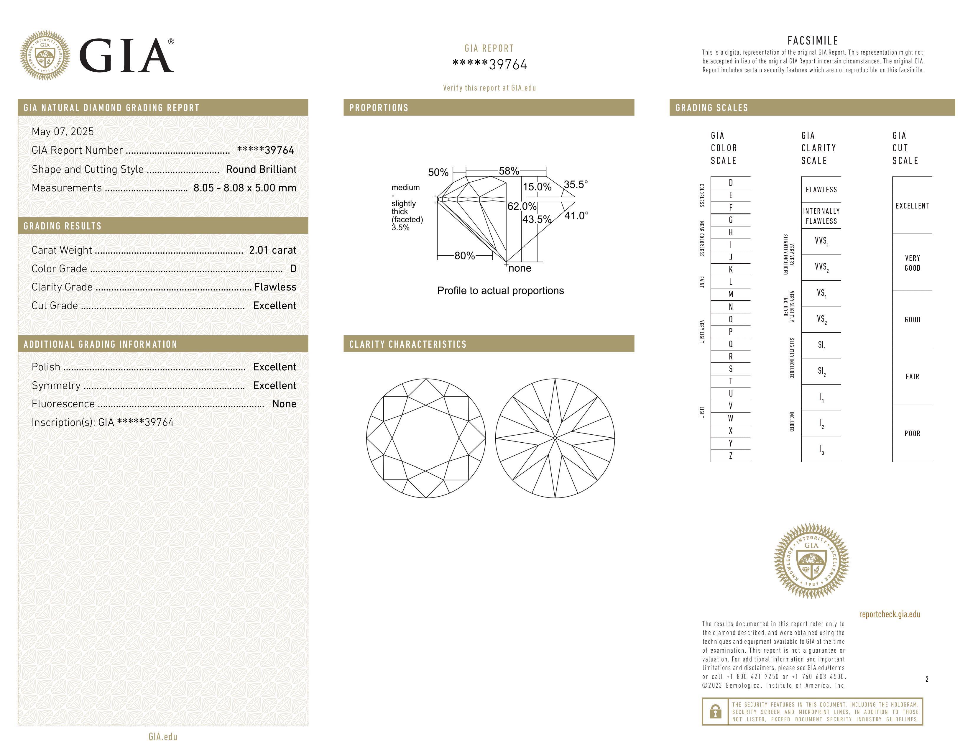 GIA Certified 2.01 Carat Round Cut Diamond D Color Flawless Clarity Ring In New Condition For Sale In Chicago, IL