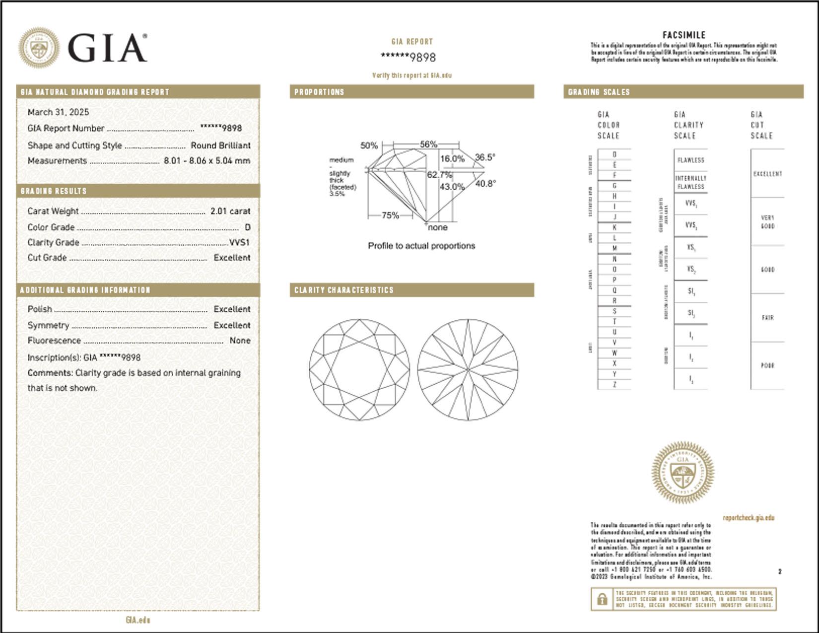 GIA Certified 2.01 Carat Round Cut Diamond D Color VVS1 Clarity Ring in 18K Gold In New Condition For Sale In Chicago, IL