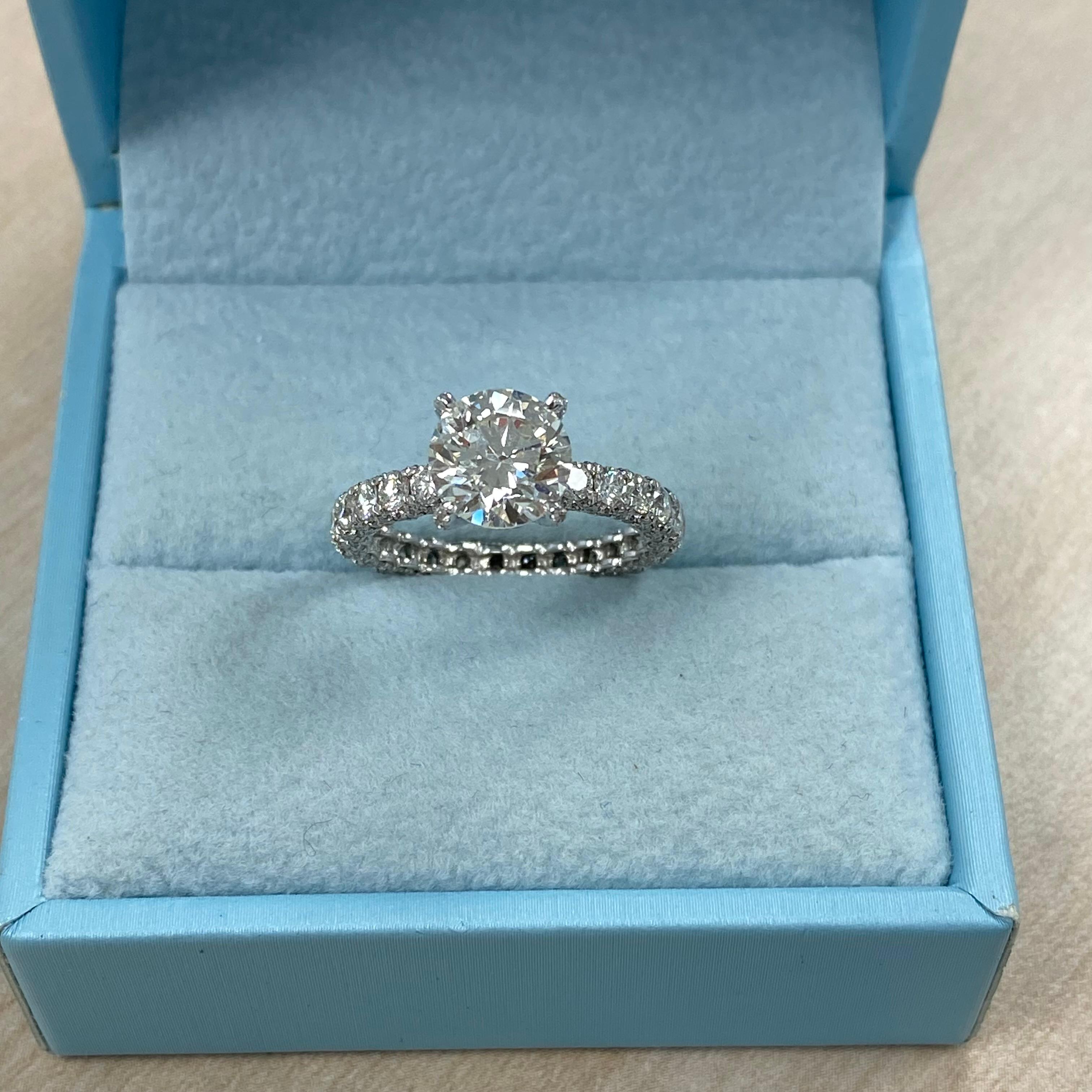 GIA Certified 2.01 Carat Round Diamond Platinum Engagement Eternity Ring For Sale 4