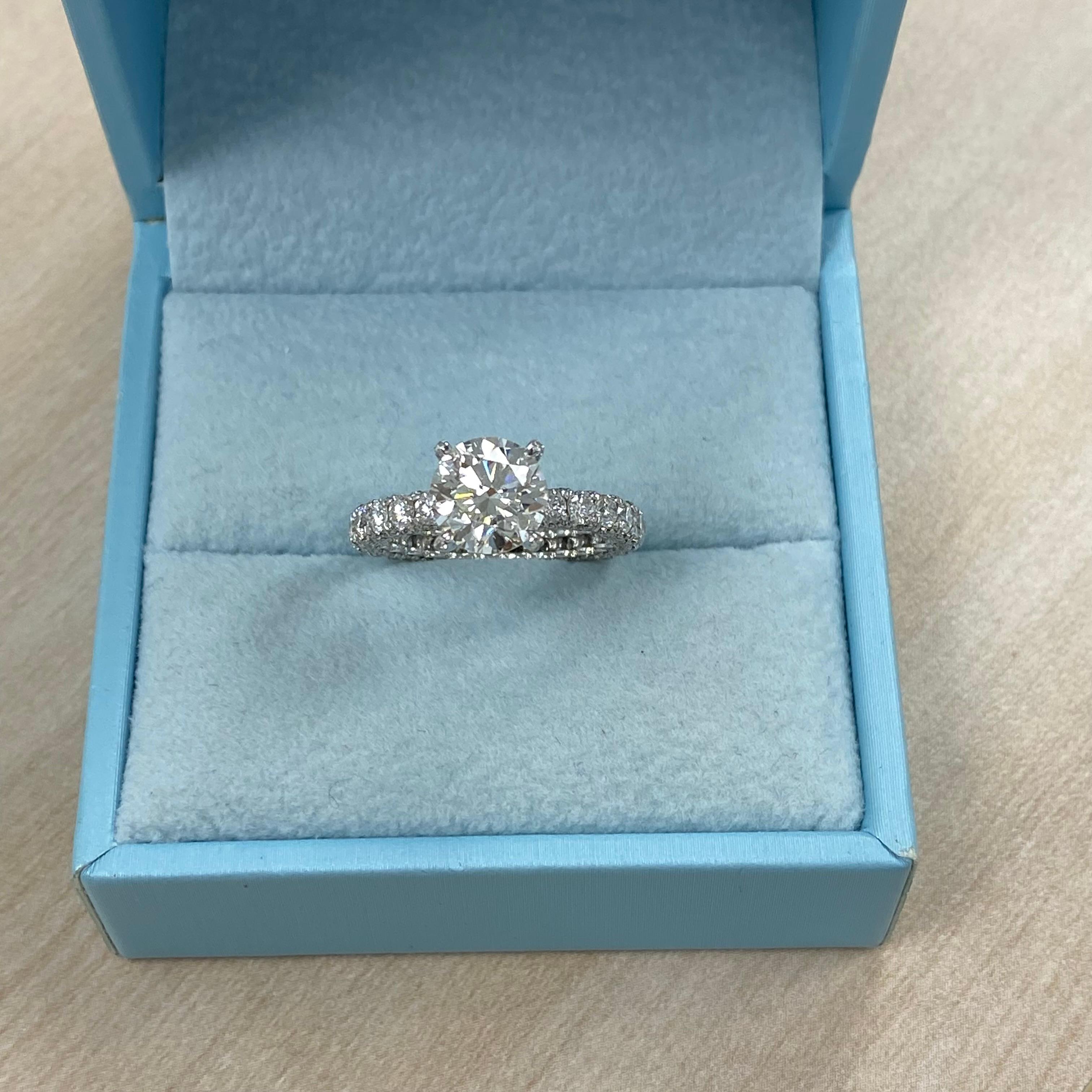 GIA Certified 2.01 Carat Round Diamond Platinum Engagement Eternity Ring For Sale 5