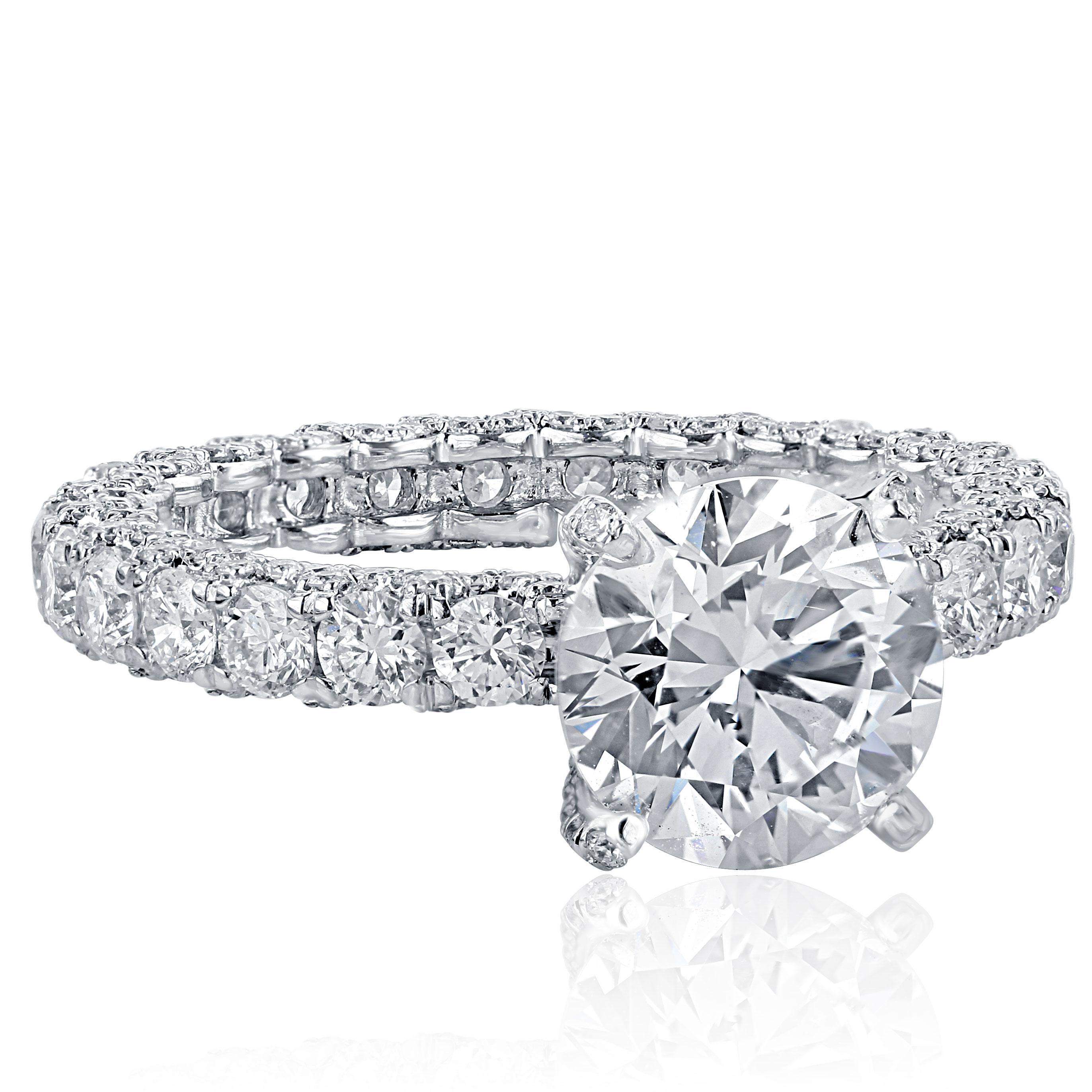GIA Certified 2.01 Carat Round Diamond Platinum Engagement Eternity Ring For Sale 6