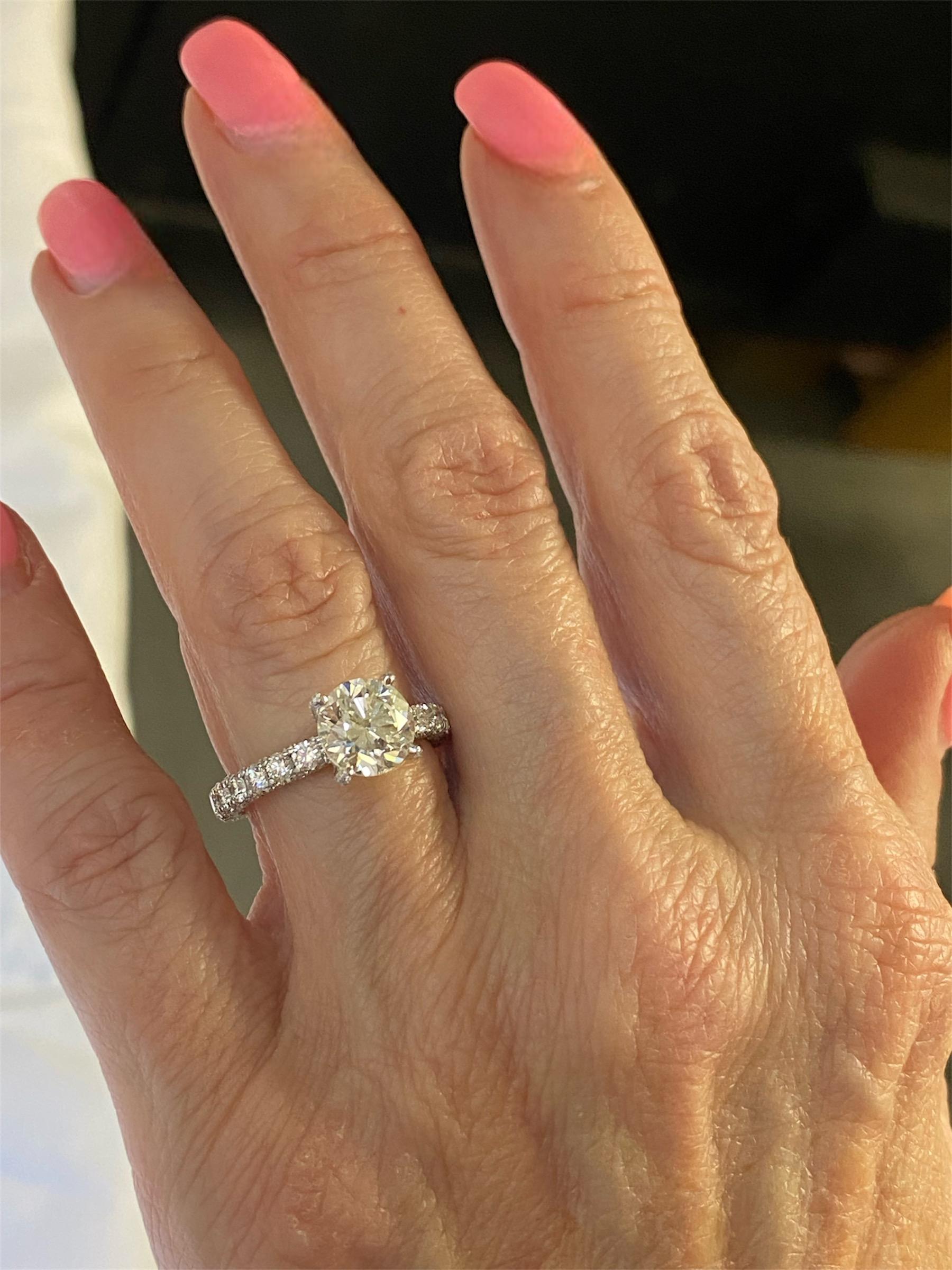 GIA Certified 2.01 Carat Round Diamond Platinum Engagement Eternity Ring In New Condition For Sale In New York, NY