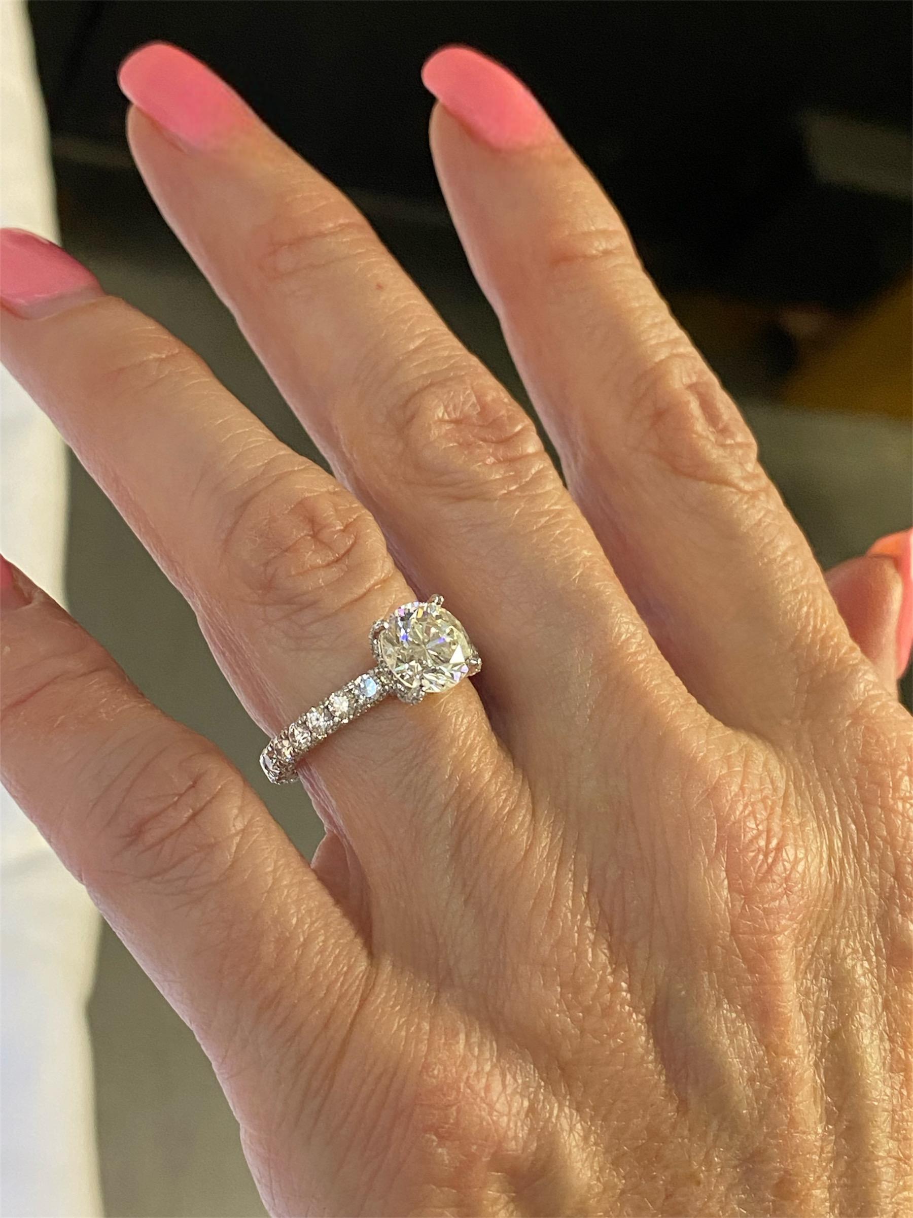 Women's GIA Certified 2.01 Carat Round Diamond Platinum Engagement Eternity Ring For Sale