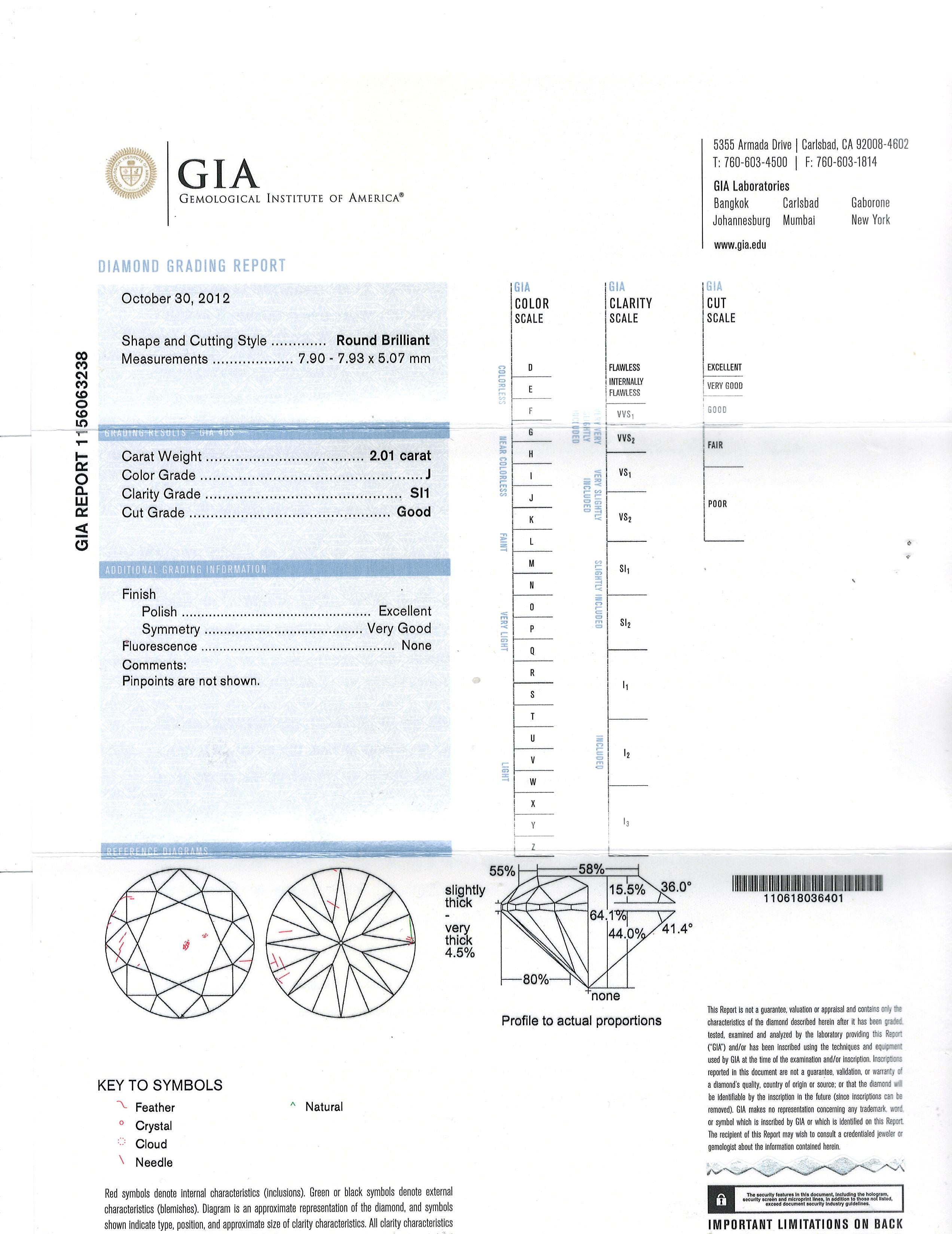 GIA Certified 2.01 Carat Round Diamond Platinum Engagement Eternity Ring For Sale 1