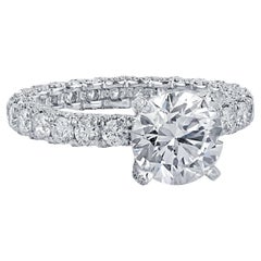 GIA Certified 2.01 Carat Round Diamond Platinum Engagement Eternity Ring