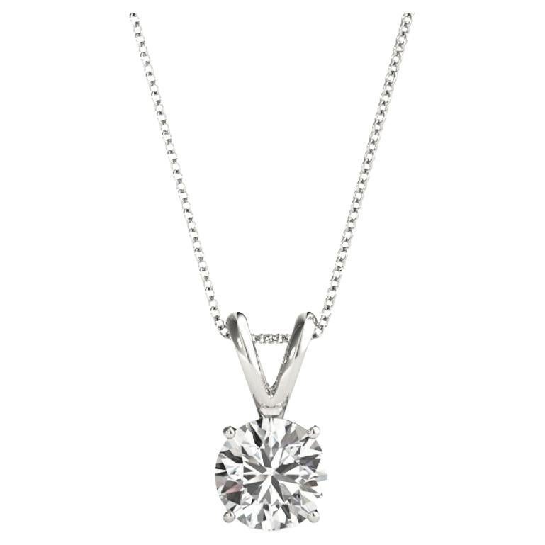 GIA Certified 2.01 Carat Round Diamond V Bail Solitaire Pendant Necklace