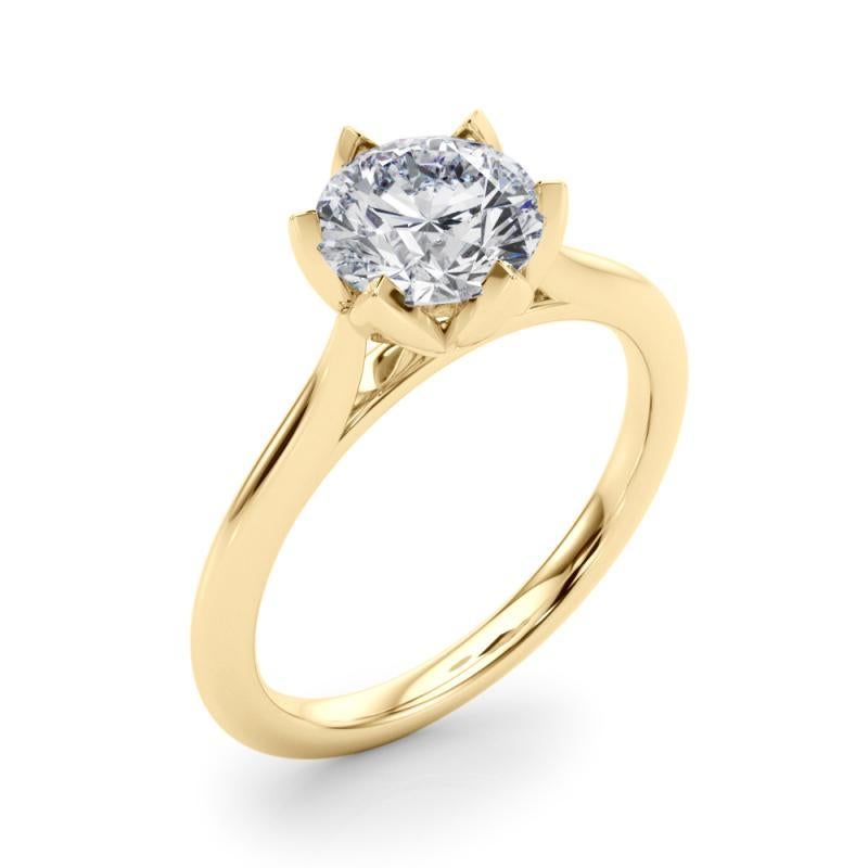 Bague à diamant cathédrale Tulipe filigrane ronde de 2,01 carats certifiée GIA Pour femmes en vente